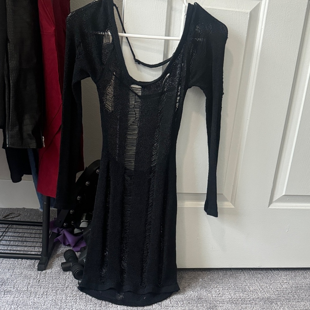 Fashion Nova Black Sheer Long Sleeve Dress